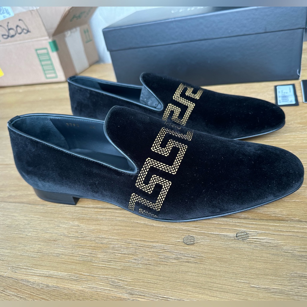 Versace Greca Embroidered Velvet Slippers Brand New!